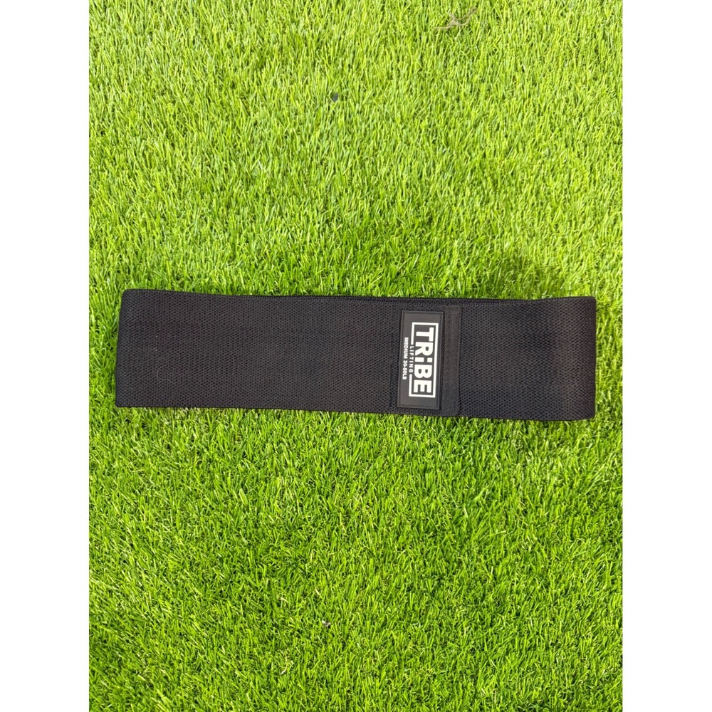 Tribe Lifting Resistance Band Medium 30-50lbs Black Yellow Fabric Glute Band